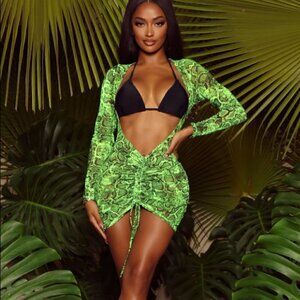 Nwt- Fashion Nova Swim- Summers In Greece Mesh Ruched Cover Up Dress